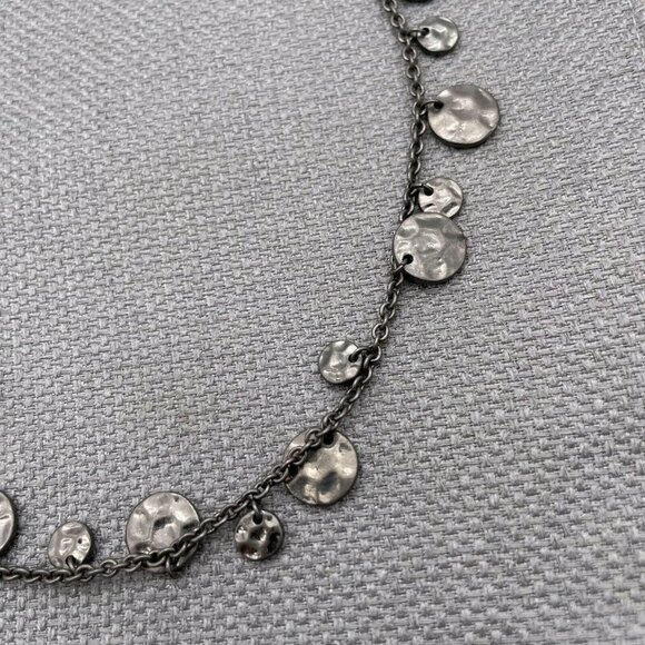 Fossil Hammered Discs Drop Charm Chain Necklace Adjustable Lobster Closure 38" - Picture 3 of 4